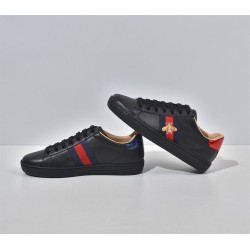 Gucci Men's Ace Bee Embroidered Black Leather Trainers