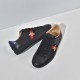 Gucci Men's Ace Bee Embroidered Black Leather Trainers - Alternative View Alternative top angle of Gucci Men's Ace Bee Embroidered Black Leather Trainers showing lateral and medial sides
