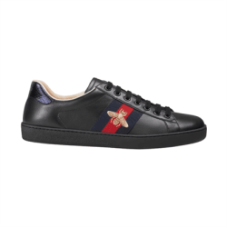 Gucci Men's Ace Bee Embroidered Black Leather Trainers