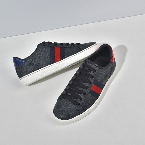 Alternative angled perspective of black Gucci Ace GG Supreme trainers
