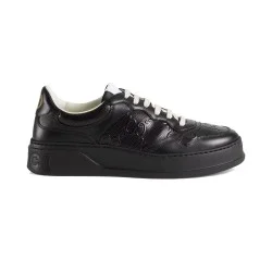 Gucci Embossed Leather Low Top Black Trainers Debossed