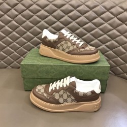Gucci Gg Supreme Canvas Brown Leather Platform Trainers