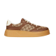 Gucci GG Supreme Brown Platform Trainers Profile View in brown and white Profile view of Gucci GG Supreme canvas brown leather platform trainers on a white background