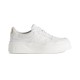 Gucci White Low Top Trainer Cutout View Isolated side view of Gucci white embossed leather platform trainer