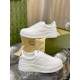 Gucci White Trainers and Dust Bag Front and side perspective of white Gucci platform trainers with luxury dust bag