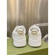 Gucci White Trainer Heel Detail Rear view highlighting gold-tone GG heel tabs and thick white platform soles