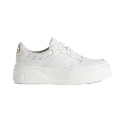 Gucci White Embossed Leather Platform Low Top Trainers