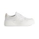 Gucci White Embossed Leather Trainer Profile Profile view of Gucci white embossed leather platform low top trainer against studio background