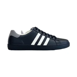 Gucci Black Leather Low-Top Trainers With White Stripes Smooth