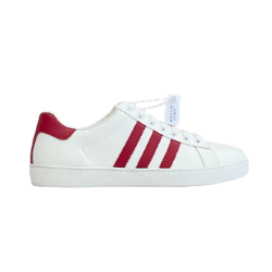 Gucci Low Top Leather Trainers In White And Red Upper