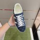 Gucci Men's GG Blue Denim Trainer Single Top View Top view of a single Gucci Men's GG Blue Denim Low-Top Trainer held in hand