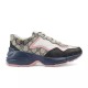 Gucci Rhyton Monogram Trainer Studio Profile in beige and pink Studio shot of Gucci Rhyton trainer featuring beige monogram canvas and pink trim