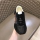 Gucci Rhyton Tiger Print Leather Trainer Front Upper View in black Front upper angle of black Gucci Rhyton leather trainer with tiger graphic
