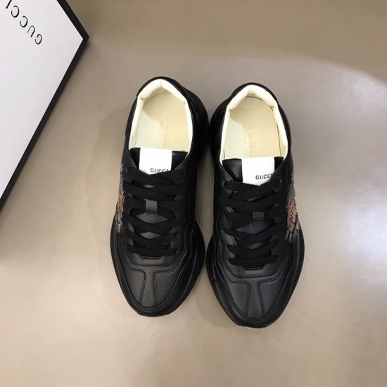Gucci Rhyton Tiger Print Leather Trainers Top View in black Top-down view of black Gucci Rhyton tiger leather trainers showing laces and insoles