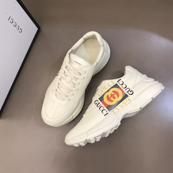 Gucci Rhyton Ivory Leather Trainers Angled View Gucci Rhyton Ivory Leather Trainers angled layout