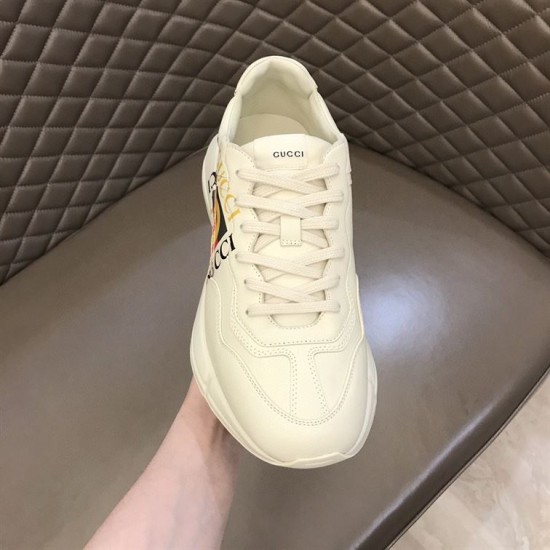 Gucci Rhyton Ivory Leather Trainer Lacing Detail Top-down view of Gucci Rhyton Ivory Leather Trainer toe box and laces