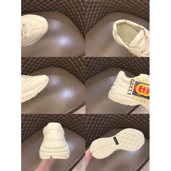 Gucci Rhyton Ivory Leather Trainer Details Collage Gucci Rhyton Ivory Leather Trainer multi-angle collage showing sole and tongue