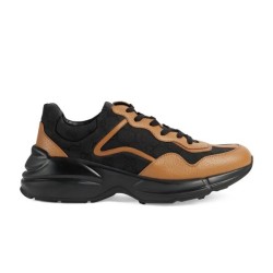Gucci Rhyton Monogram Canvas And Leather Trainers Brown Black