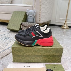 Gucci Rhyton Leather And Mesh Low Top Trainers Black Red Gucci Rhyton Leather And Mesh Low Top Trainers Black Red