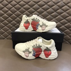 Gucci Rhyton Leather Trainers Ivory Strawberry Print Gucci Rhyton Leather Trainers Ivory Strawberry Print