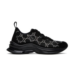 Gucci Run Crystal Embellished Mesh Trainers In Black