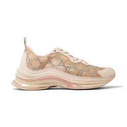 Gucci Run Crystal Monogram Beige Mesh Trainers