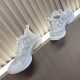 Gucci Run GG Crystal White Trainers Dual View Side profile of two Gucci Run GG crystal embellished white mesh trainers on display