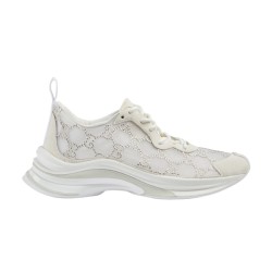 Gucci Run Gg Crystal Embellished White Mesh Trainers