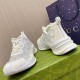 Gucci Run GG Crystal White Trainers Heel Detail View Rear heel perspective of Gucci Run GG crystal embellished white mesh trainers