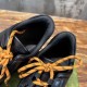 Gucci Black Leather Trainers Lace Detail Close-up of padded collar and orange laces on Gucci Black Leather Trainers