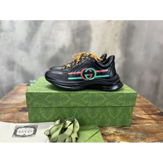 Gucci Black Leather Trainers with Packaging Gucci Black Leather Interlocking G Side-Stripe Trainers on luxury shoe box