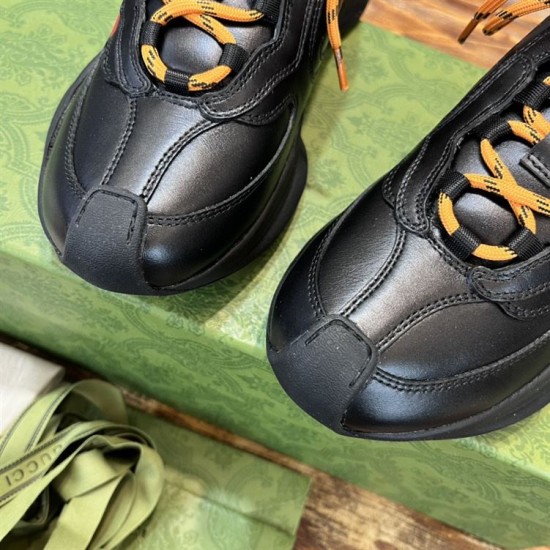 Gucci Black Leather Trainers Toe Cap Detail Close-up of toe box and stitched panel detailing on Gucci Black Leather Trainers