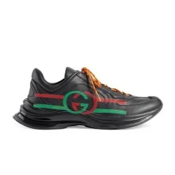 Gucci Black Leather Interlocking G Side-Stripe Trainers
