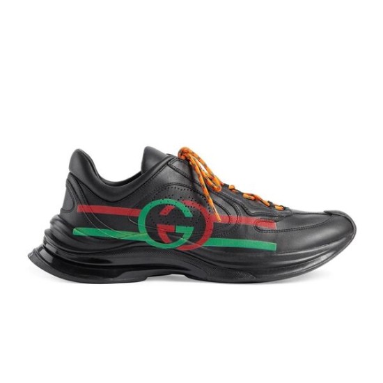 Gucci Black Leather Side-Stripe Trainers Profile Gucci Black Leather Interlocking G Side-Stripe Trainers side profile
