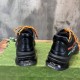 Gucci Black Leather Trainers Heel Detail Rear view of Gucci Black Leather Interlocking G Side-Stripe Trainers displaying branded heel