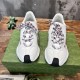 Gucci Run Leather Side-Stripe Trainers Off White pair front view highlighting laces and black toe wraps in off white and red