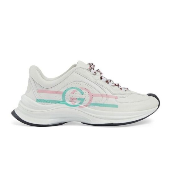 Gucci Run Trainers Side Stripe White Leather profile view