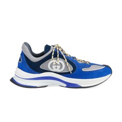 Gucci Run Blue Mesh Suede Low Top Trainers