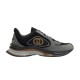 Full lateral side profile of Gucci grey and black run trainer