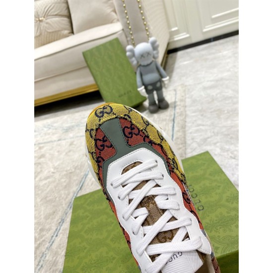 Gucci Rhyton Multicolour Toe Box and Laces in multicolour and white Top close-up of toe cap and lace system on Gucci Rhyton GG Multicolour Trainers in multicolour and white