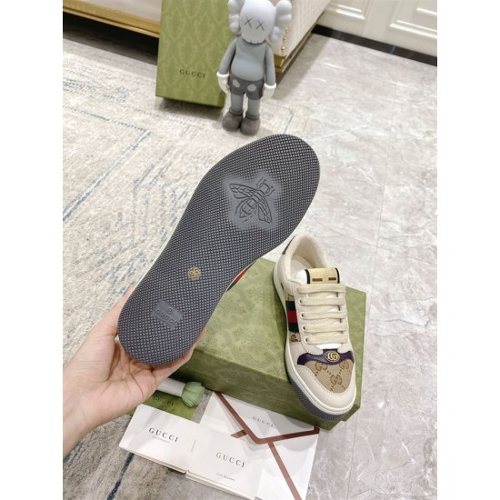 Gucci Screener Trainers - Rubber Sole Tread in beige Underside tread pattern of dark grey rubber sole showing embossed bee motif in beige