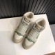 Top-down perspective of beige Gucci Screener high top trainers showing toe perforations in off-white and beige