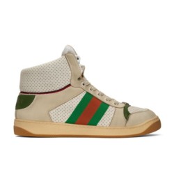Gucci Screener High Top Trainers Beige Web Stripe Leather