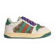 Gucci Screener GG Monogram Beige And Green Trainer Side View Side profile of Gucci Screener GG Monogram beige and green low-top trainer