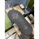Gucci Screener GG Monogram Trainer Sole View in beige and green Textured outsole of Gucci Screener trainer featuring embossed bee logo in beige and green