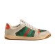 Gucci Screener Trainers Profile View in beige and green Side profile view of Gucci Screener trainers in beige and green leather
