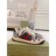 Gucci Screener Python Embossed Leather Trainers Pair View in cream and green Pair of Gucci Screener python embossed leather trainers sitting on branded shoebox in cream and green