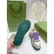 Gucci Screener Trainer Outsole Tread in beige and green Bottom outsole view of Gucci Screener trainer displaying green textured tread and bee emblem in beige and green