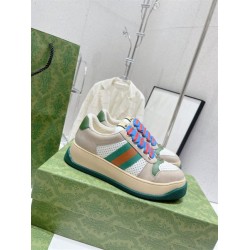 Gucci Screener Beige And Green Leather Web Low Top Trainers Gucci Screener Beige And Green Leather Web Low Top Trainers