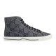 Gucci Tennis 1977 High-Top Grey Trainers Side View Side profile view of Gucci Tennis 1977 high-top grey trainers in GG canvas